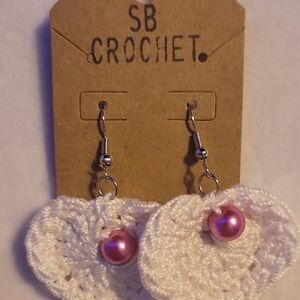 Heart-Shaped Hook Earrings W/Pink Beads